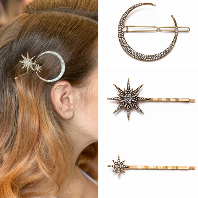 Headband Hairpin Hair-Accessories Crystal Moon-Shape Rhinestone Geometric Girls Women