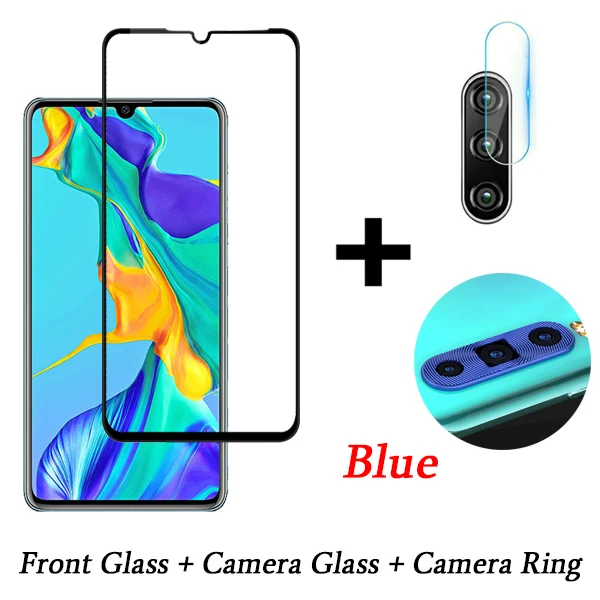 3 в 1 закаленное стекло для huawei P30 P30lite защита экрана Защита для объектива камеры кольцо стекло для huawei P30 P 30 Lite Light - Цвет: 3-IN-1 Blue Ring
