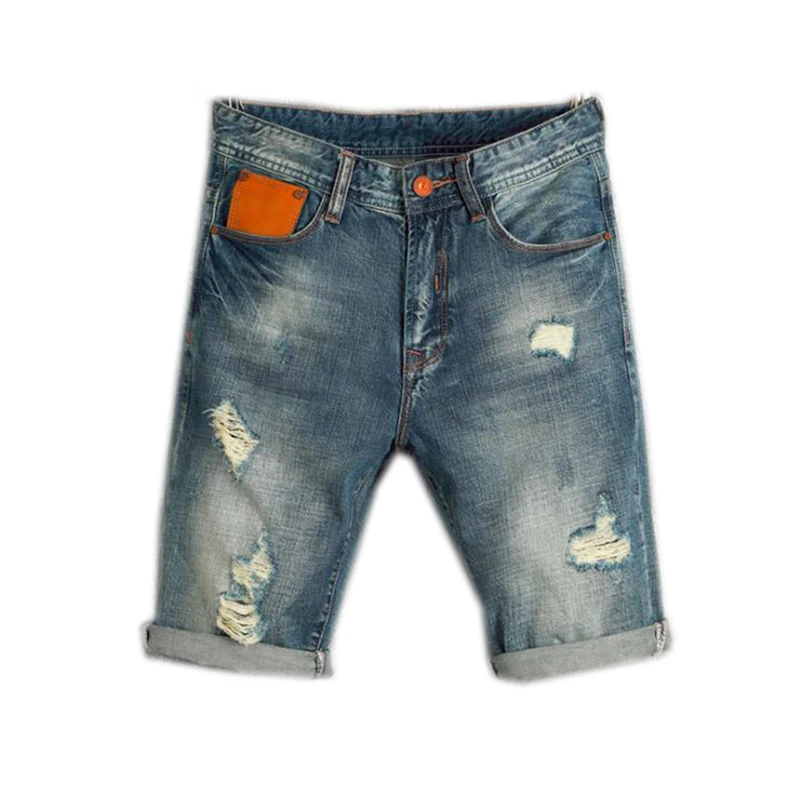 2021  Summer Fashion Mens Ripped Short Jeans Homme Brand Clothing Bermuda Straight Hole Cotton Shorts Breathable Denim Shorts