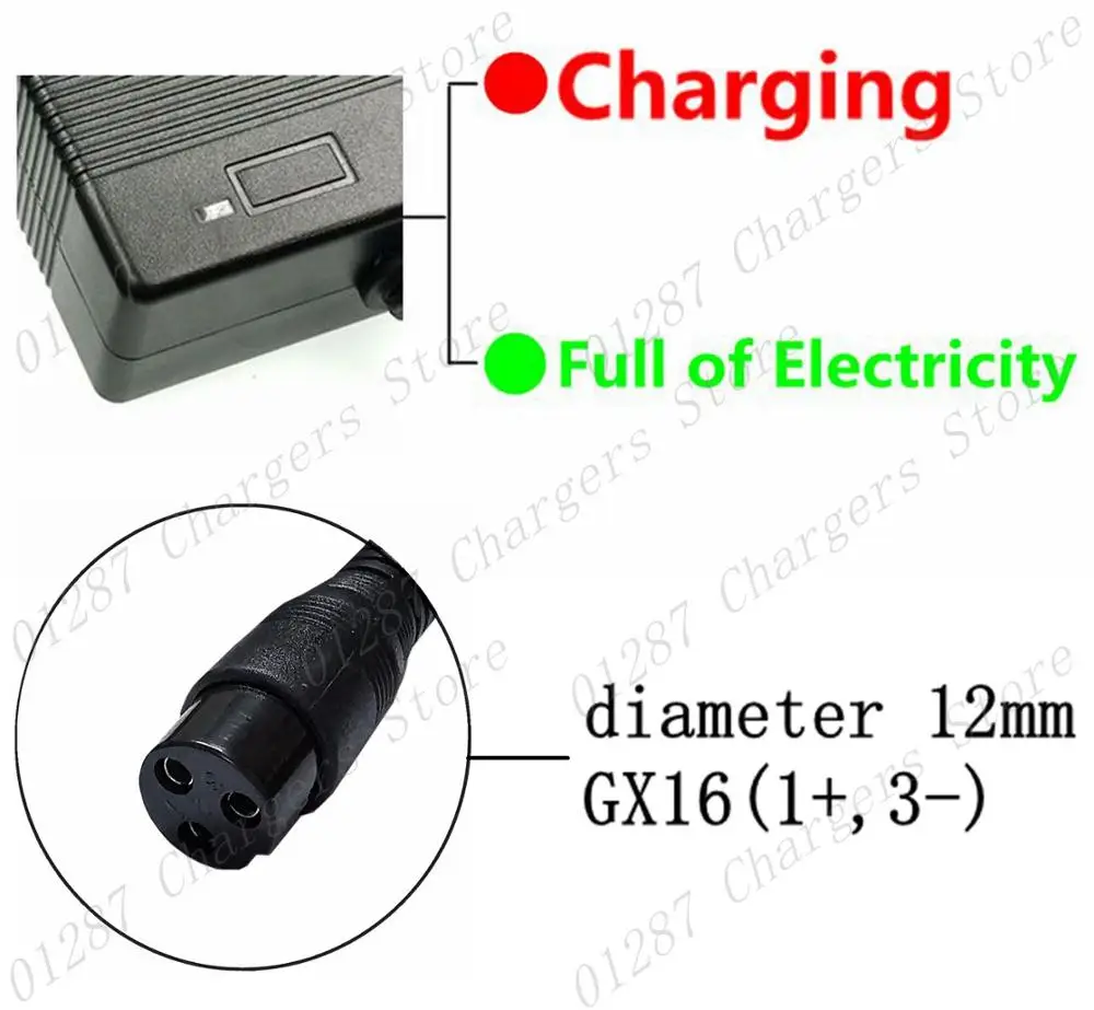 42V 2A 전기 자전거 리튬 배터리 충전기 36v 전기 스쿠터 3 갈래 인라인 커넥터 3P GX16 플러그