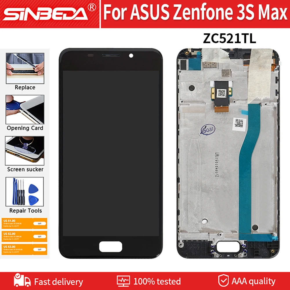 5 2 &quotдля ASUS Zenfone 3S Max ZC521TL X00GD ЖК-дисплей сенсорный экран с рамкой дигитайзер сборка
