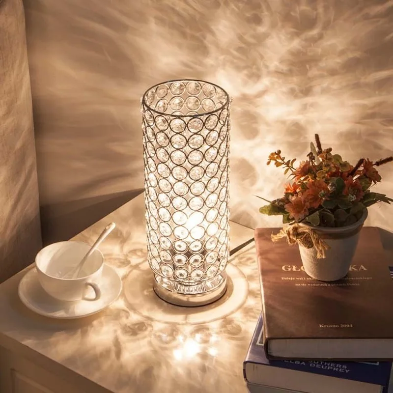 

Modern Crystal Desk Table Lamp Light Beside Night Lamp E27 Holder Home Bedroom Decoration Adjustable Indoor Lighting MJ928