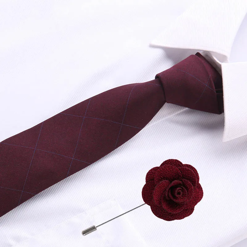 

Jacquard Polyester Cotton Tie For Men Woven Brooch Necktie Red Color 6.5 cm Narrow Skinny Tie Formal Business Men's Necktie