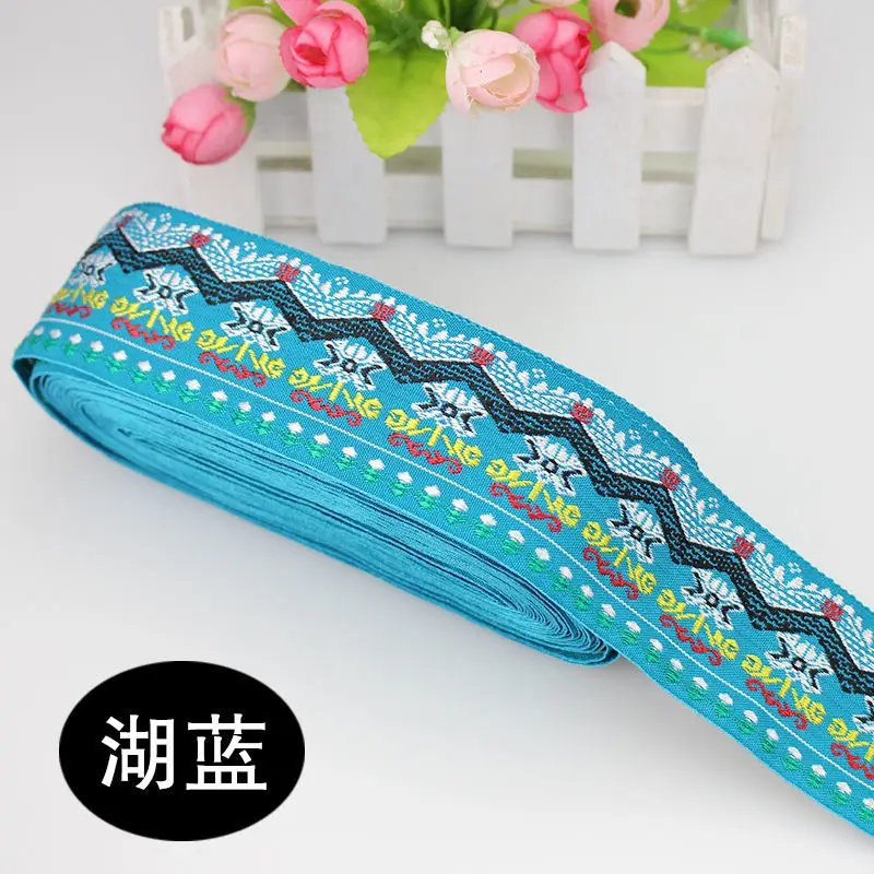 Кружевная вышивка Нация плетение приносить одежду пакет край бар Miao Yi одежда аксессуары части полоса Diy украшения ткань - Цвет: Lake Blue One Meter