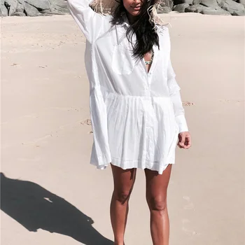 

White Beach Shirt Top Pareo de Plage Beach Dress Swimwear Cover up Sarong Cover-up Bathing suit Cover ups Tunic for Beach Women