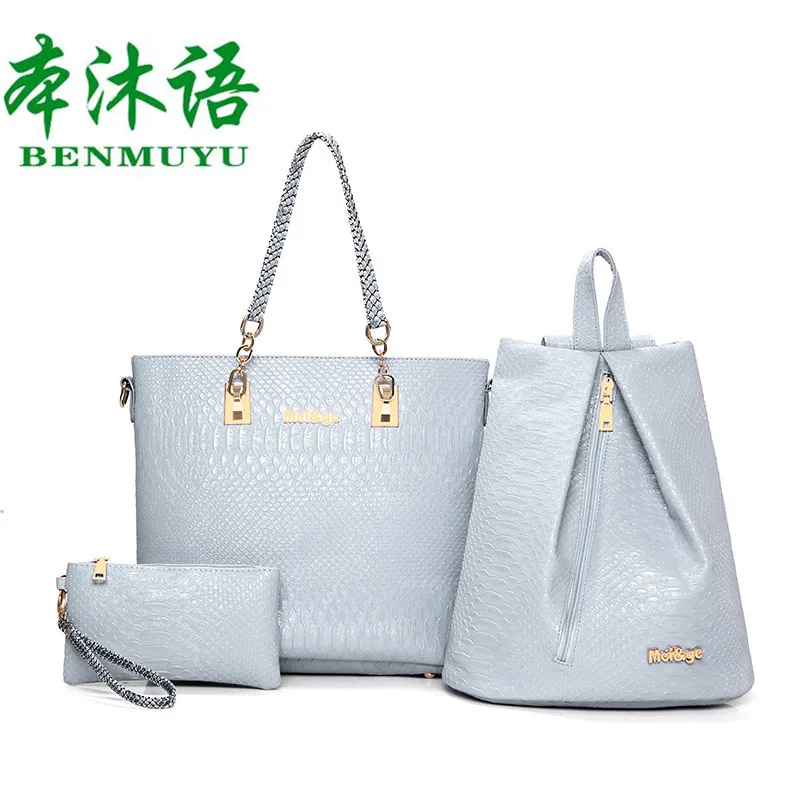 

2019 Autumn And Winter New Style PU Leather Shoulder Snakeskin Picture Three-piece Set Bag Europe And America Style Handbag