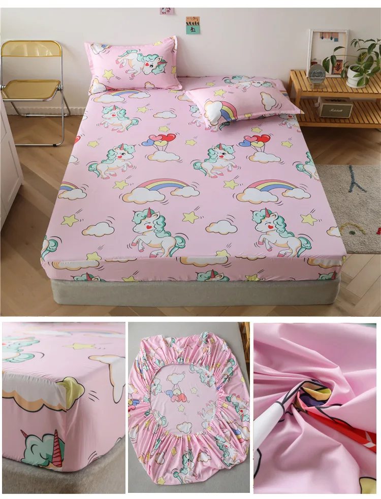 Description Picture 4 of item1pcs 100%Polyester Printed Fitted Sheet Mattress Cover Four Corners With Elastic Band Bed Sheet