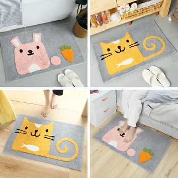 

Water Absorption Rug Fleece Bathroom Kit Toilet Cartoon Pattern Cat Rabbit Bath Mats Floor Carpet Set Mattress for Bathroom Mats