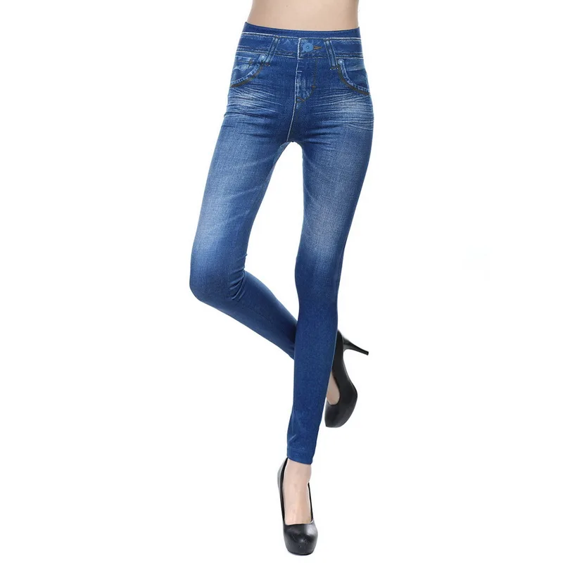 Fashion Women Casual Leggings Slim Stretch Faux Denim Jeans Leggings Pencil Pants Skinny Leggings Jeans Womens Clothing