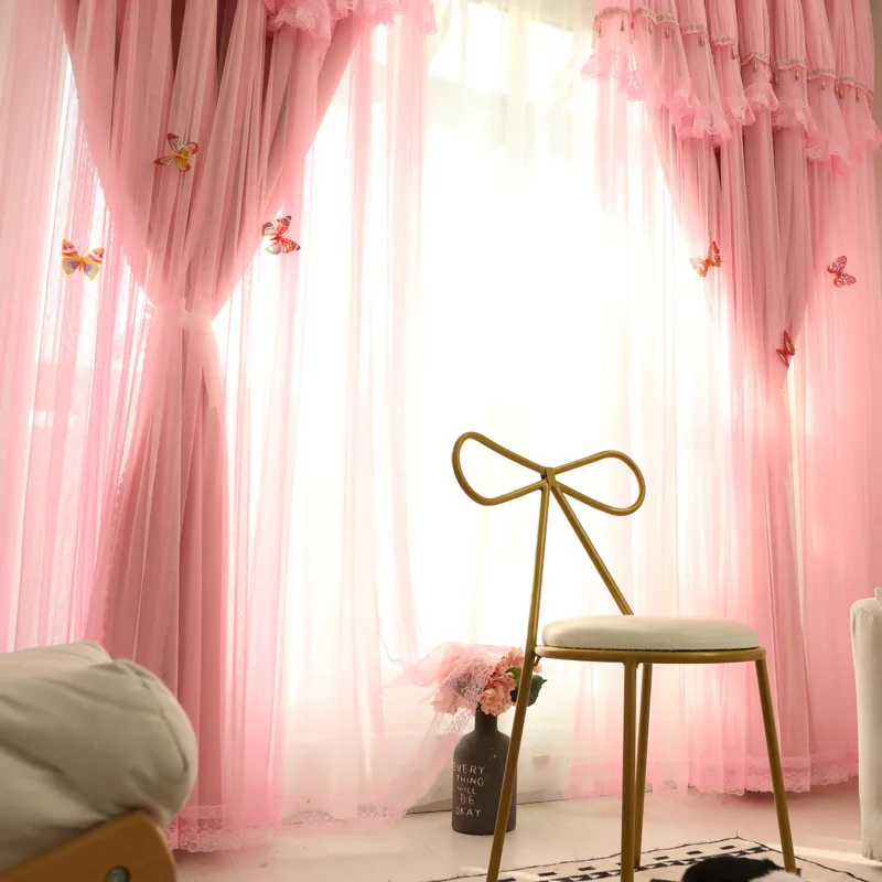 

Korean Pastoral Floating Curtain Fabric Special Short Curtain Lace Finished Living Room Pure Color Full Shade Hollow Stars