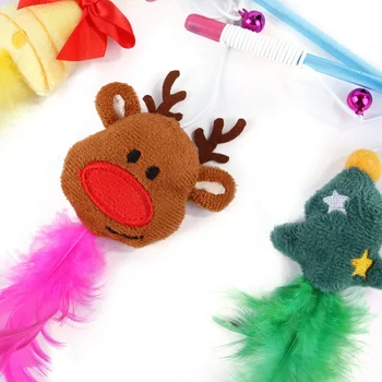 

Christmas Artifact Feather Cat Teaser Cat Toy With Wire Pet Interactive Stick Cat Supplies Funny Cat Tool Cat Exercise Equip