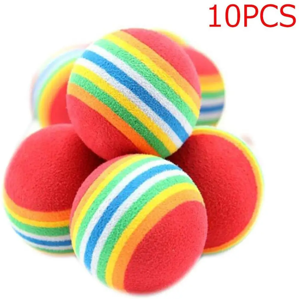 10Pcs Rainbow Ball Cat Toy Colorful Ball Interactive Pet Kitten Scratch