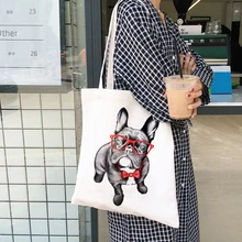 Сумка с французским бульдогом, женские сумки, тканевая сумка-тоут для любителей собак, сумка для покупок, путешествий, Женская эко многоразовая сумка-шоппер на плечо