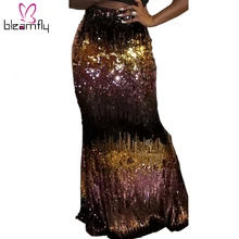 Красочные блестками сплайсированные юбка в виде хвоста русалки Осенняя пикантная обувь макси юбки Для женщин Высокая талия узкие длинные юбки женские вечерние ночной клуб