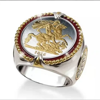 

Fashion Jewelry Rings, Men's gold double-color ring, Creative 1816 year without summer ring