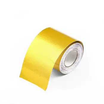 

New 5m*5cm Fiberglass Heat Reflective Tape Gold High Temperature Heat And Sound Shield Wrap Roll Adhesive Car Styling