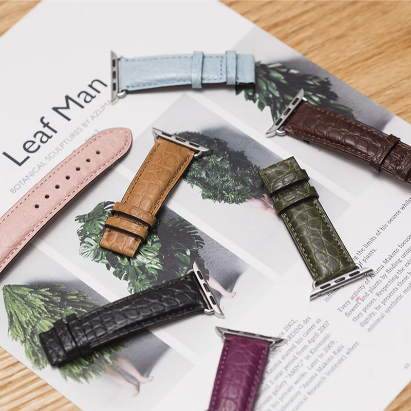 Round Grain Crocodile Watch Band Suitable for Apple Watch Bracelet    iwatch Series 5 4 3 2 Leather Strap 38mm 40mm 42mm 44mm