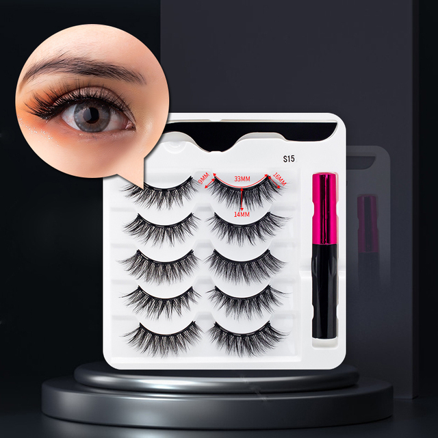 3/5/7Pairs Magnetic Eyelashes False Lashes Repeated Use Eyelashes Waterproof Liquid Eyeliner With Tweezer Makeup Set