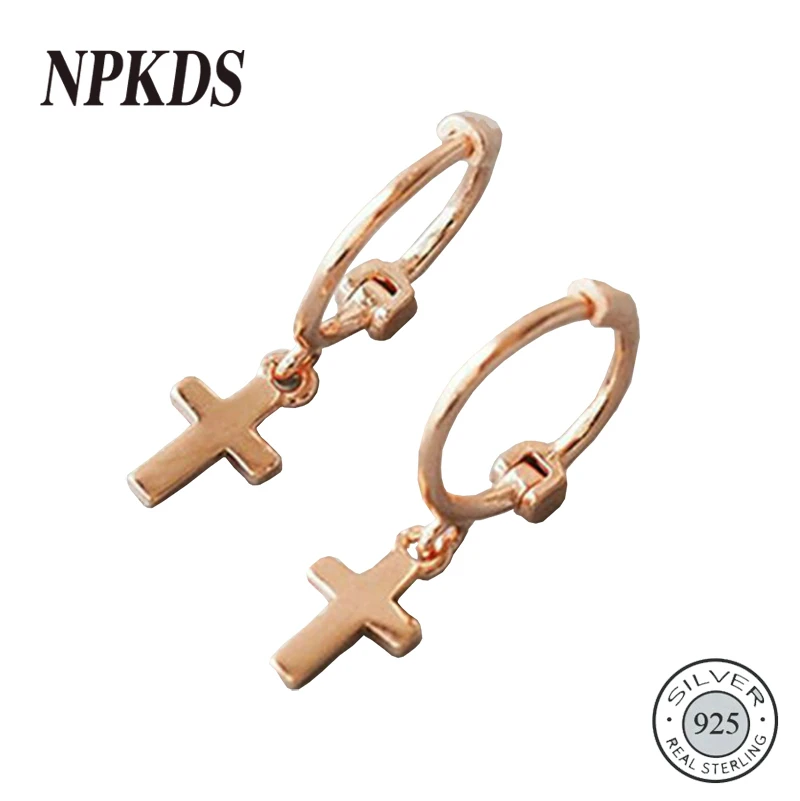 

Sterling 925 Silver Glossy Hanging Cross Hoop Earrings Simple Wild Circle Earrings for Women 2019 Silver 925 Office Fine Jewelry