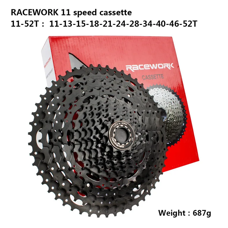 RACEWORK 10 11 12 скоростная кассета свободного хода велосипеда 11-42T 46T 50T 52T звездочки велосипед свободное колесо горный велосипед - Цвет: 11s black 52T