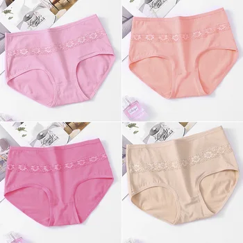 

Women 40-80 KG Comfort Breathable Solid Cotton Lace Mid-Rise Female Briefs Plus Size Lingerie Sleep Underwear