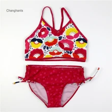 Новинка, купальный костюм из двух предметов для девочек возрастом от 2 до 8 лет, Детские бикини, комплект красного цвета с цветочным узором, детский купальный костюм танкини для девочек, детский купальник