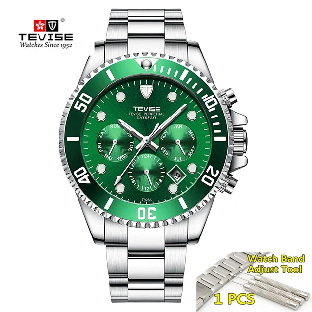 green silver TEVISE Diver часы автоматические механические часы спортивные Топ брендовые Роскошные мужские часы мужские наручные Relogio Masculino - Цвет: green silver
