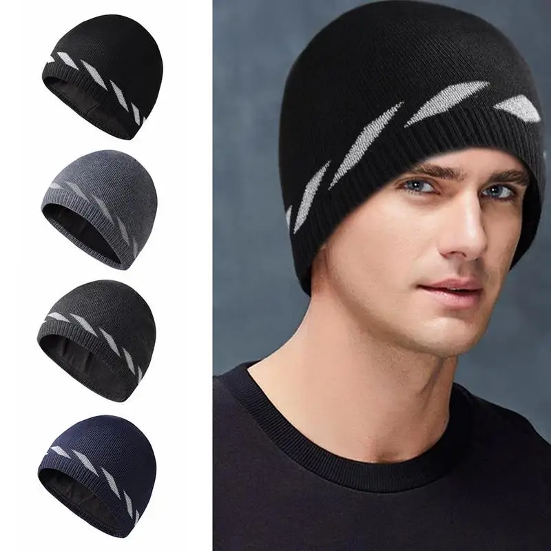 

4 Styles Unisex Reflective Knit Hat Winter Warm Cycling Cap Night Run Men Women Walking Safety Caps