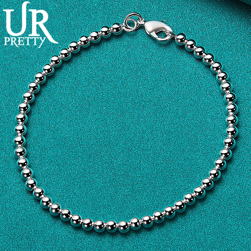 URPRETTY925SterlingSilve4mmSmoothBeadBallChainBraceletFor