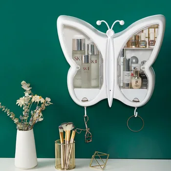 

Wall-mounted Makeup Organizer Punch-free And Dust-proof Large Capacity Cosmetic Storage Box Bathroom Shelf