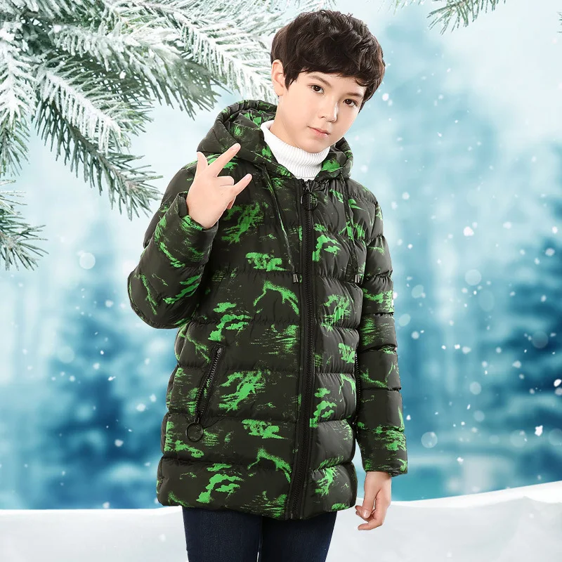 

Fashion 2020 Camouflage Warm Coats Big Boys Winter Hooded Zipper Jackets Teenage Boy Outerwear Tops Children Keep Warming Padded