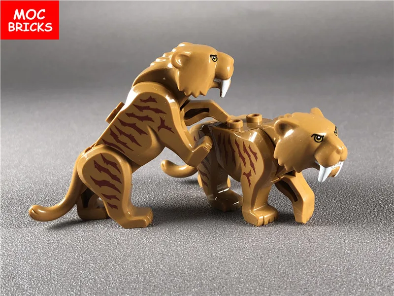 2 шт./лот MOC кирпичи животные саблезубый тигр Обучающие строительные блоки