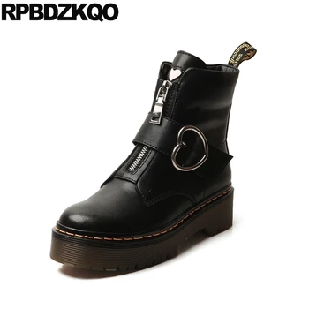 

platform biker booties women ankle boots 2019 round toe military motorcycle harajuku flatform shoes trend combat front zipper