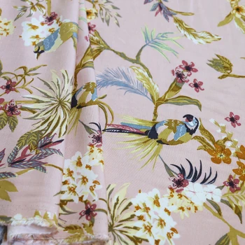 

100cm*153cm Vintage Floral Birds Rayon Viscose Fabric Soft Poplin