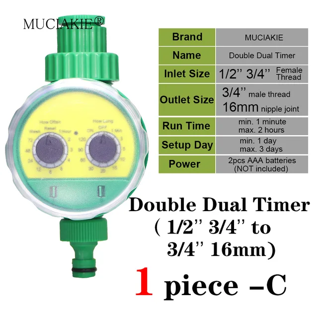 MUCIAKIE 5 Types of Garden Water Timer Rain Sensor Solar LCD Double Dial Controller Watering Irrigation 1/2'' 3/4'' Tap Joint 4