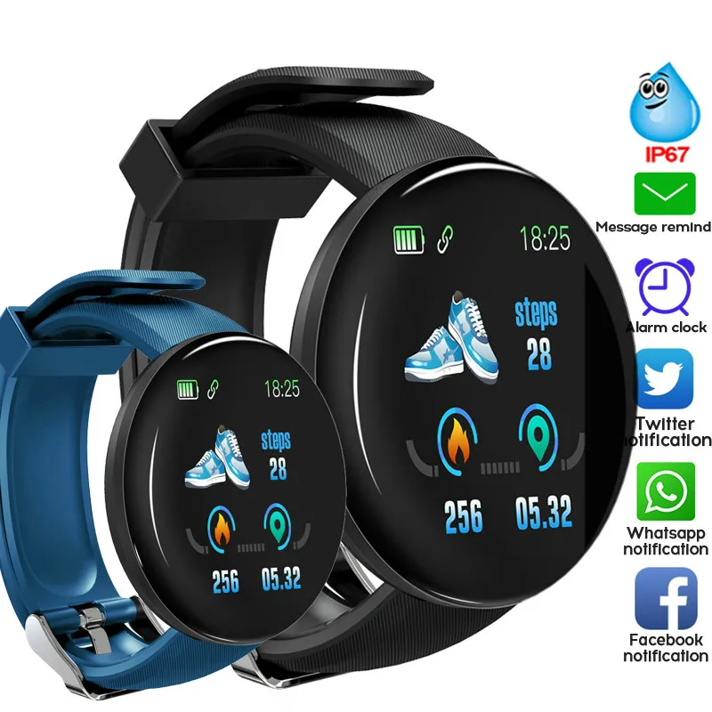 

2019 Smart Watch Men Blood Pressure Round Smartwatch Women Waterproof Sport Tracker WhatsApp D18 For apple Android Ios phone