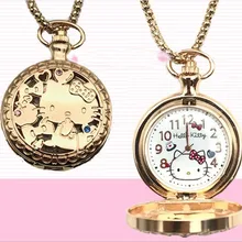 Kt кошка мультфильм девушка полая роза золото флип-топ с бриллиантами карманные часы ожерелье hellokitty часы Femme