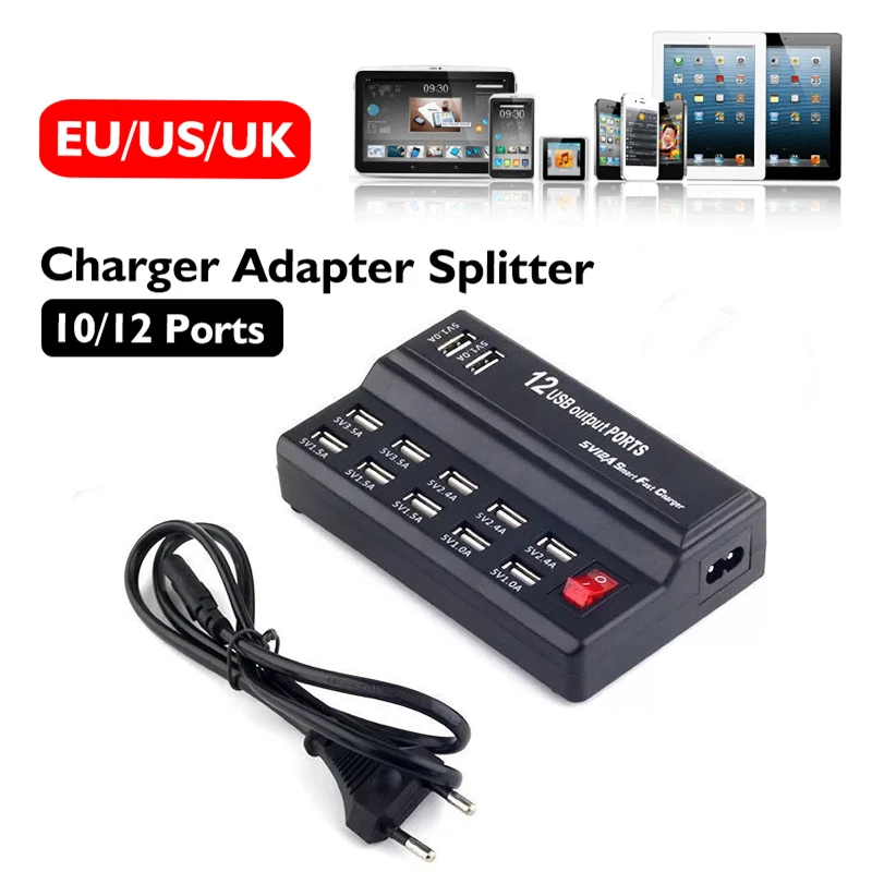 USB быстрое гнездо для зарядки 10 12 портов 12A зарядная станция Смарт зарядное