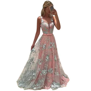 

Summer Nice Women Sleeveless V Neck Lace Floral Long Bridesmaid Dress Evening Party Wedding Evening Party Dresses Vestidos