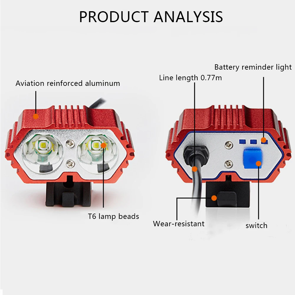 Мощный перезаряжаемый USB велосипедный светильник 2* T6 светодиодный передний велосипедный головной светильник водонепроницаемый велосипедный светильник двойные лампы для велоспорта без аккумулятора