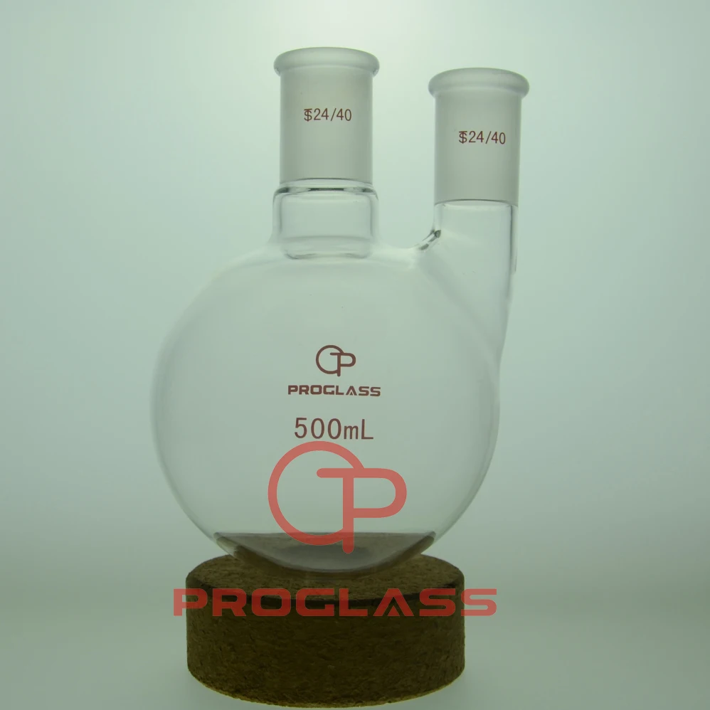 500mL Two Staight Necks Round Bottom Flask HAND BLOWERING 24/40 Joints | Канцтовары для офиса и дома