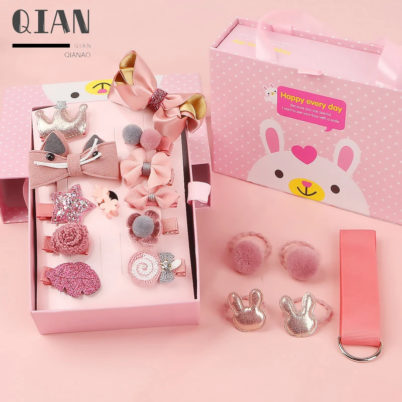 

QIANAO 18 Piece set Cute cartoon hair clip hair accessories Girl Head rope Bow flower Crown headwear Elastic hair band hair ring