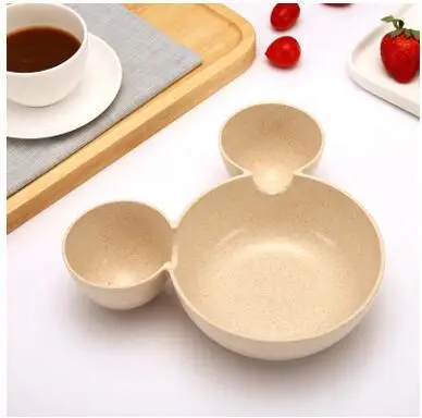 Beige Bowl 3 шт. детская бамбуковая посуда для кормления, миски с Микки Маусом, Детская миска, тарелка, столовая утварь для кормления, набор тарелок для детей - Цвет: Beige Bowl