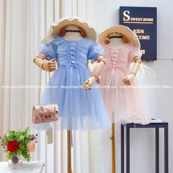 

Children's clothing 2020 summer new girl foreign pleated mesh splicing girl short-sleeved princess dress
