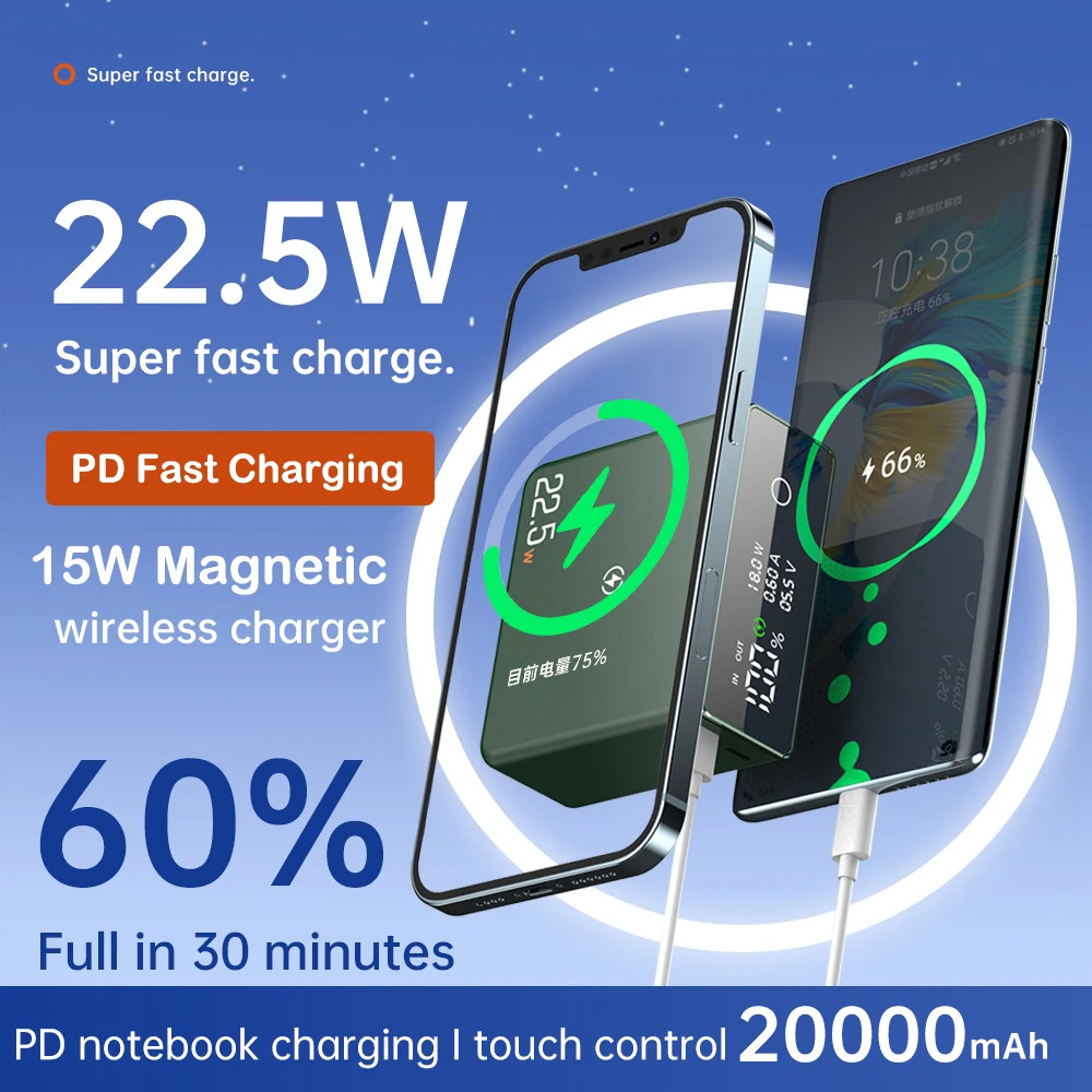 20000mAh Magnetic Wireless Power Bank for iPhone 12 Macbook Pro 22.5W Fast Charger Powerbank for Samsung Huawei Xiaomi Poverbank 10000 mah Power Bank
