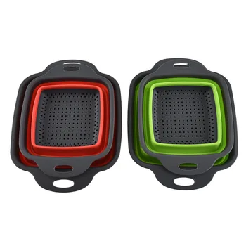 

2 Piece Set Square Folding Water Filter Basket Fruit Basket Water Filter Basket Multi-function Washing Telescopic Basket