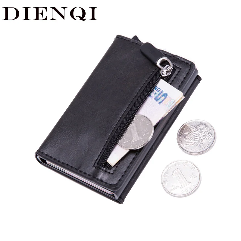 DIENQI Анти Rfid id держатель для карт чехол мужчин кожаный металлический кошелек