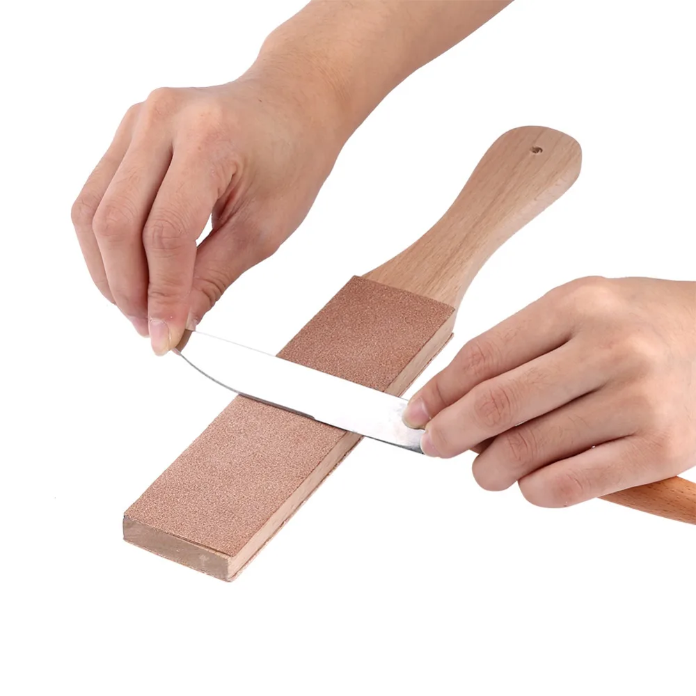 

Leather Sharpening Strop Handmade Razor Polishing Board Wooden Handle For Razors Knives Double Sided Home Sharpening Tool