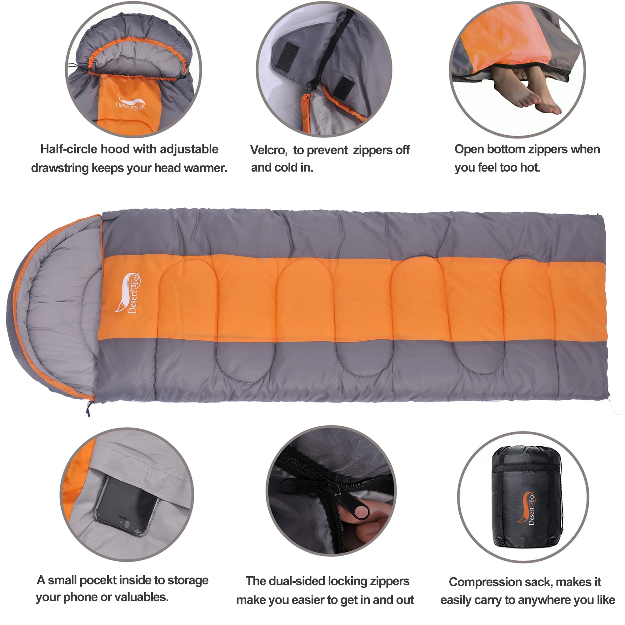 Desert&Fox Warm Sleeping Bags for Camping 4 Seasons Adult Kids Sleeping Bag Hiking Backpacking Travel with Compression Sack 3