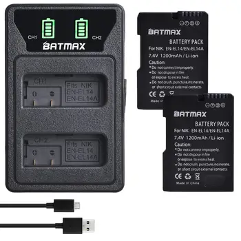 

2Pcs EN-EL14 EN EL14 EN EL14a Battery + LED Built in USB Charger for Nikon D3500, D5600, D3300, D5100, D5500, P7100,P7700 P7800